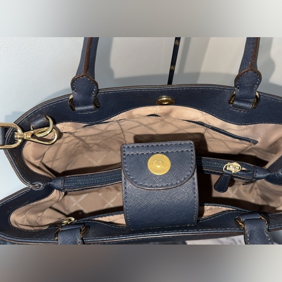 MICHAEL KORS Handbag Crossgrain Leather Navy Large Crossbody Satchel AUTHENTIC - Picture 10 of 12